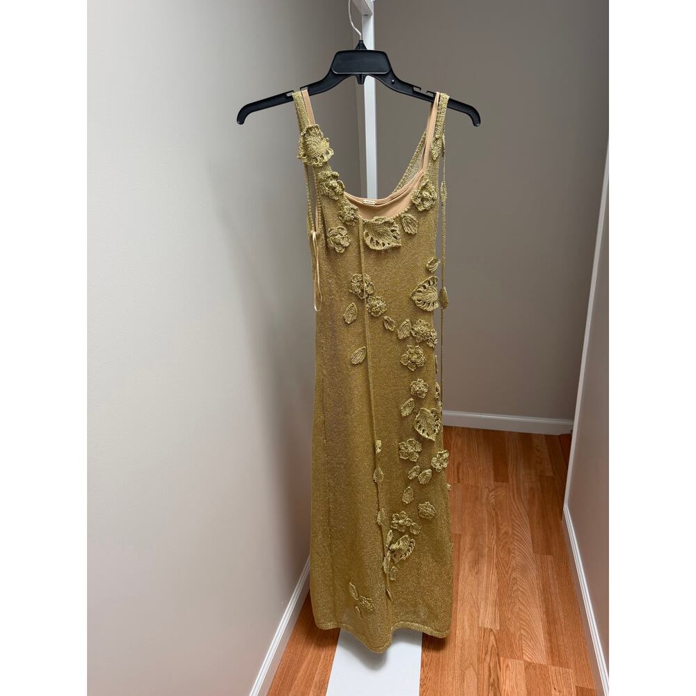 Cult Gaia Pemma Crochet Coverup Dress in Gold Knit Size Small - Picture 4 of 7